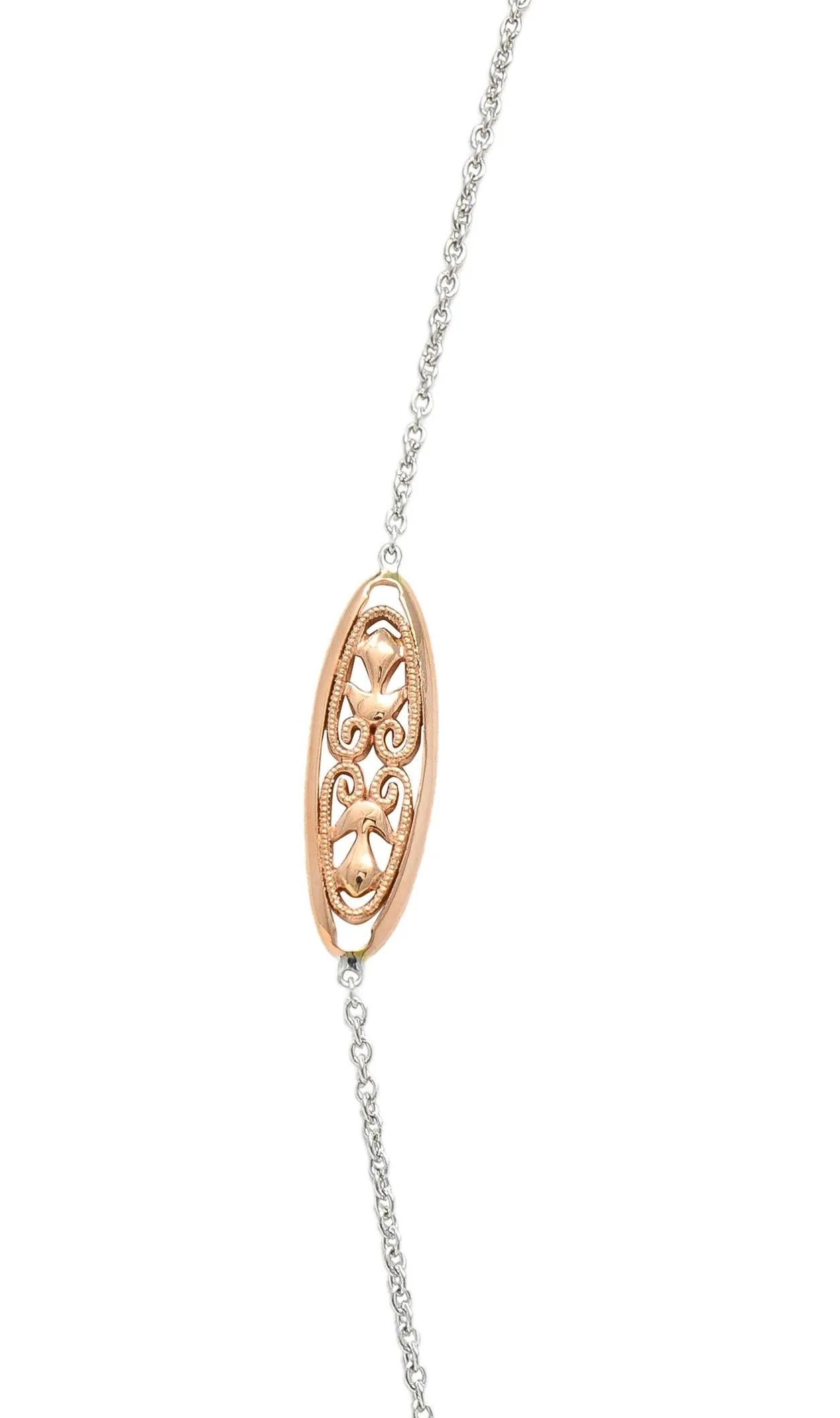 Contemporary 14 Karat Two-Tone Rose White Gold Contemporary Station Chain Necklace