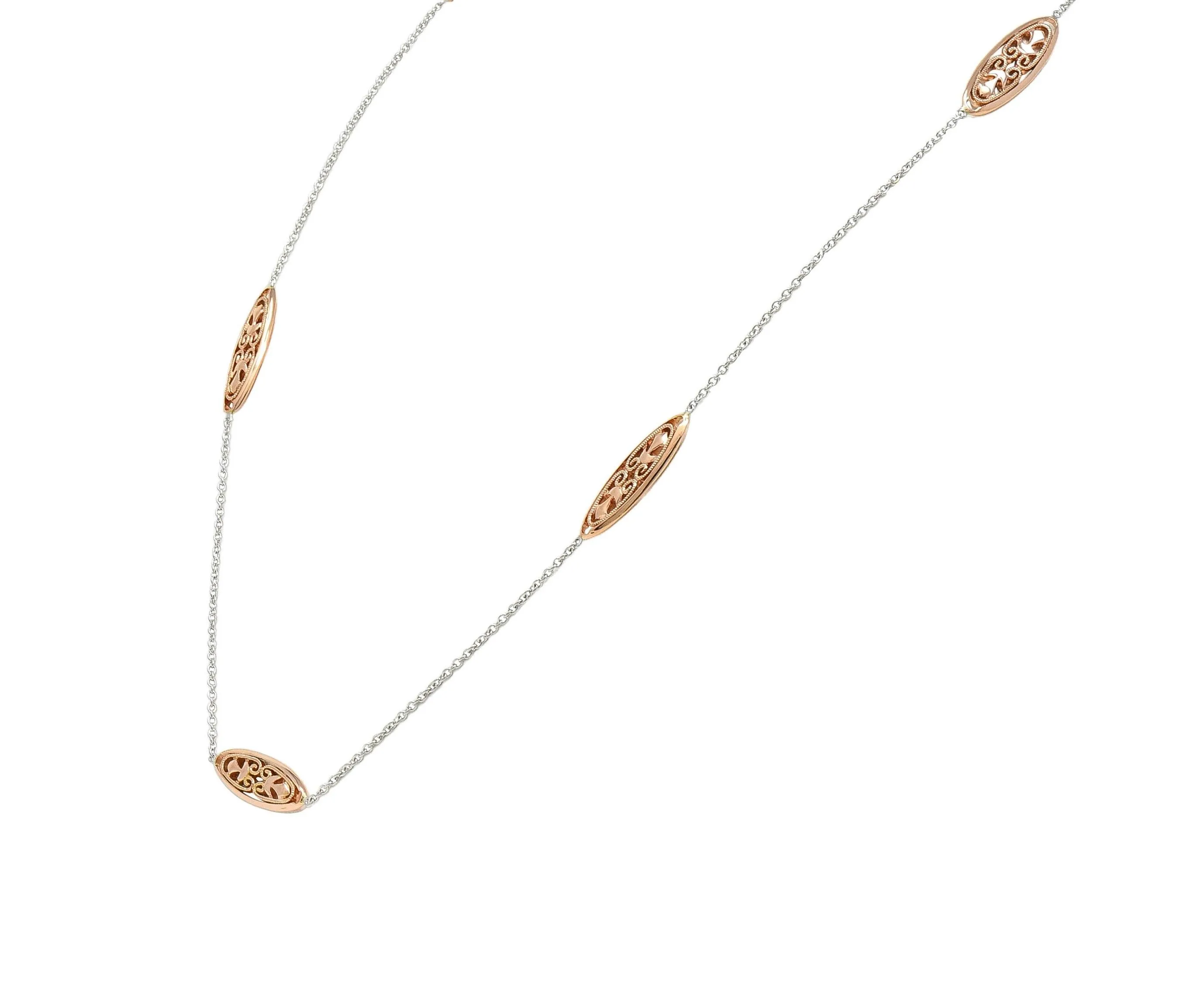 Contemporary 14 Karat Two-Tone Rose White Gold Contemporary Station Chain Necklace