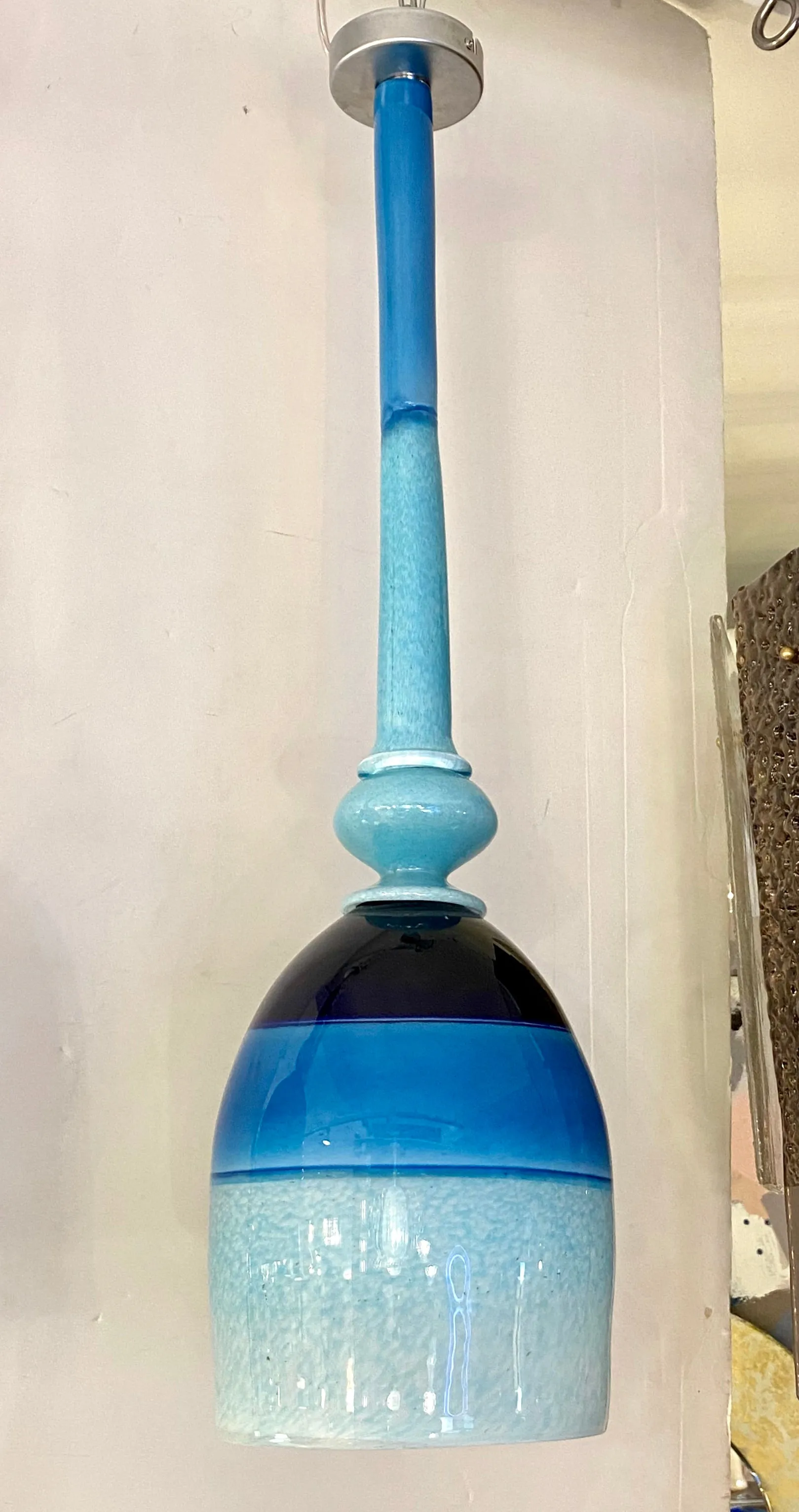 Contemporary Bespoke Italian Organic Black Blue Azur Murano Glass Pendant Light