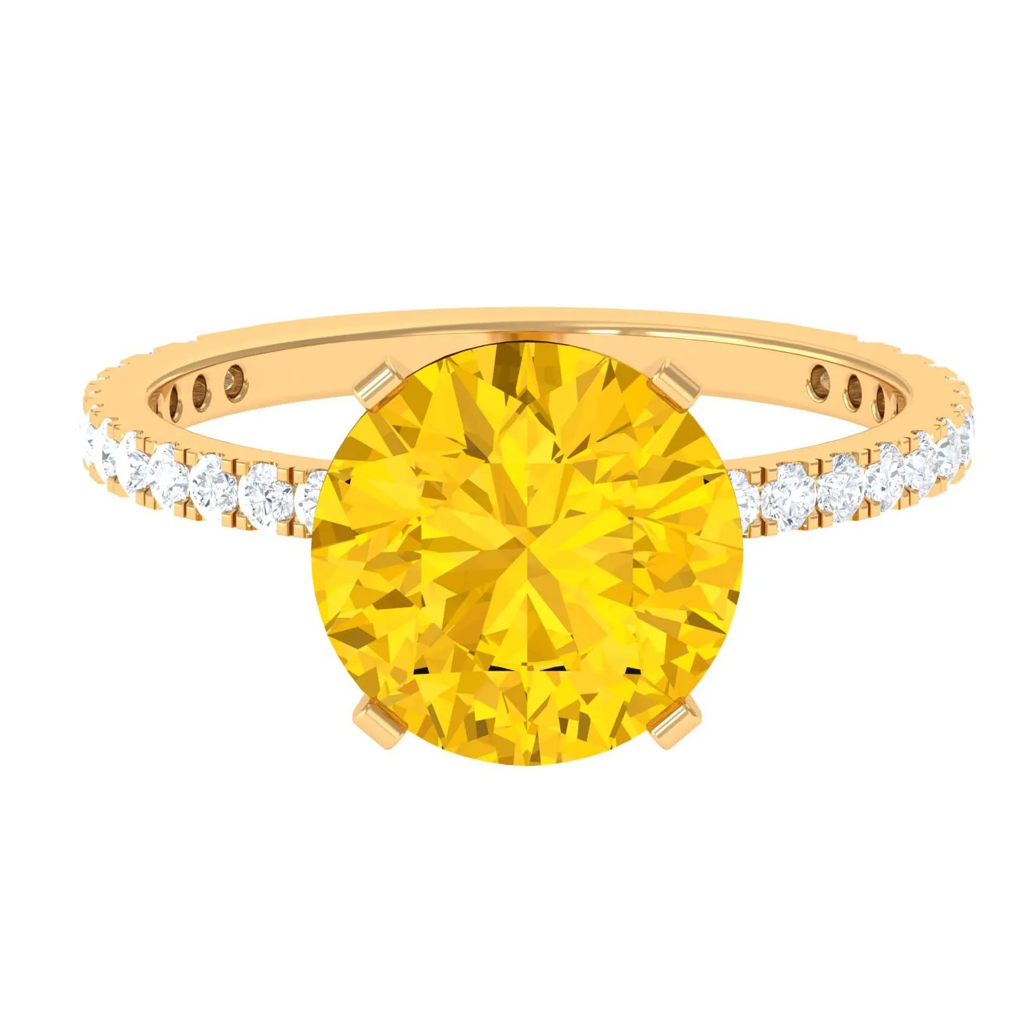 Created Yellow Sapphire Solitaire Engagement Ring with Diamond