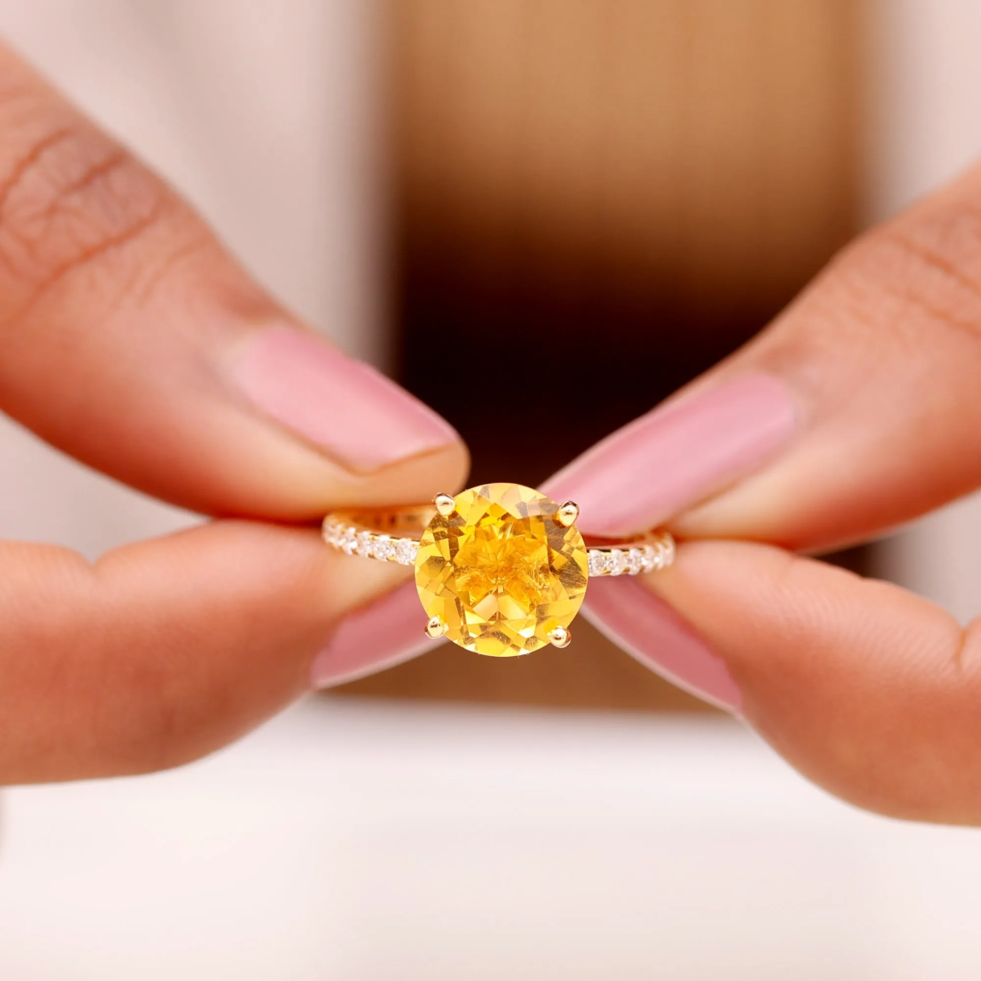 Created Yellow Sapphire Solitaire Engagement Ring with Diamond