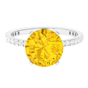 Created Yellow Sapphire Solitaire Engagement Ring with Diamond