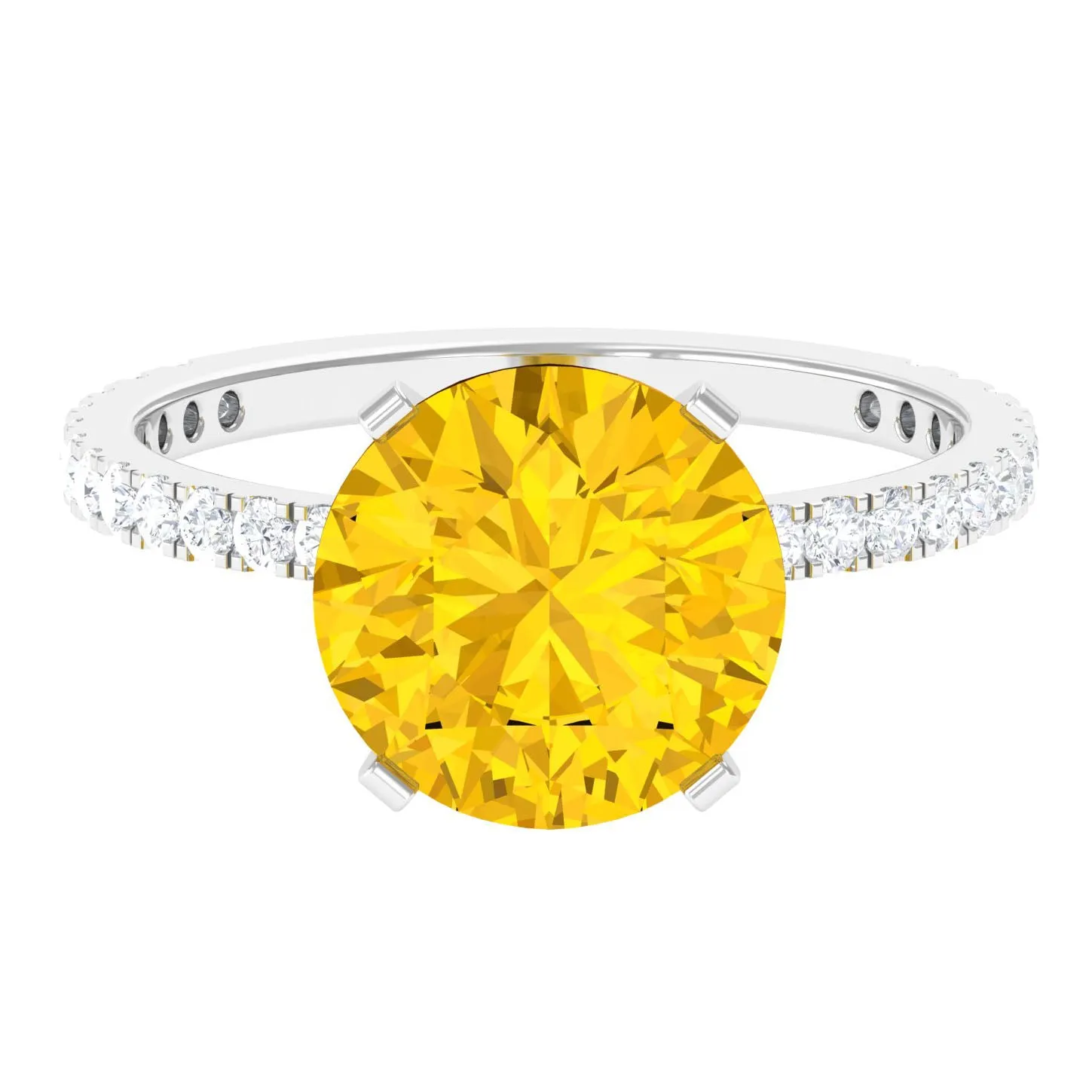 Created Yellow Sapphire Solitaire Engagement Ring with Diamond