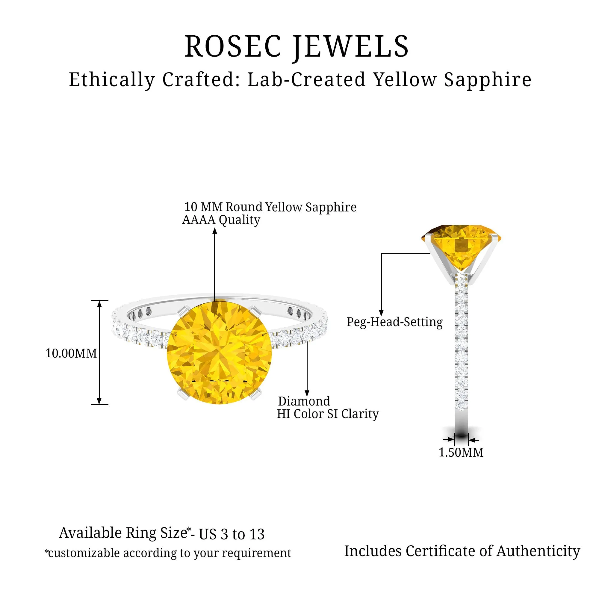 Created Yellow Sapphire Solitaire Engagement Ring with Diamond