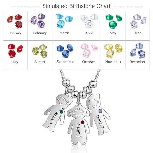 Customizable birthstone boy girl name engraving pendant for mother