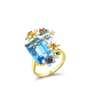 Delicate Enamel Butterfly & Flower Ring