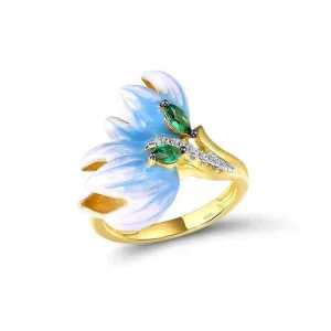 Delicate Enamel Orchid Flower Ring