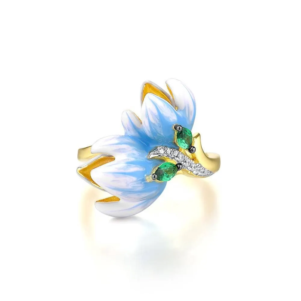 Delicate Enamel Orchid Flower Ring