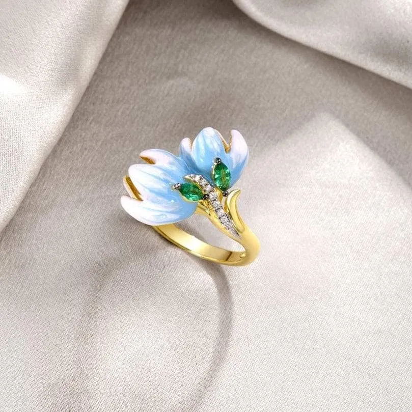 Delicate Enamel Orchid Flower Ring