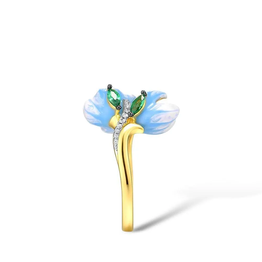 Delicate Enamel Orchid Flower Ring