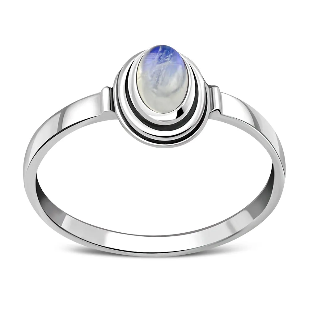 Delicate Ethnic Style Rainbow Moonstone Silver Ring