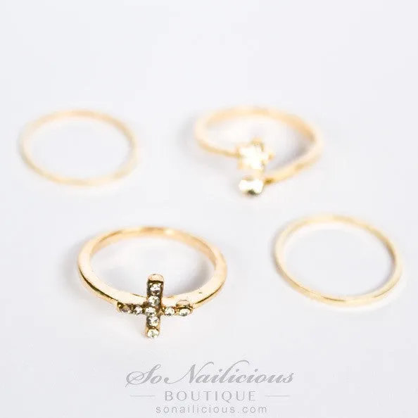 Delicate Gold Cross Ring With Crystlas