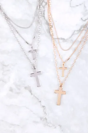 DOUBLE CROSS PENDANT LAYERED NECKLACE