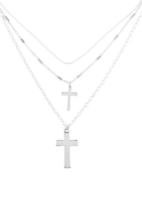 DOUBLE CROSS PENDANT LAYERED NECKLACE