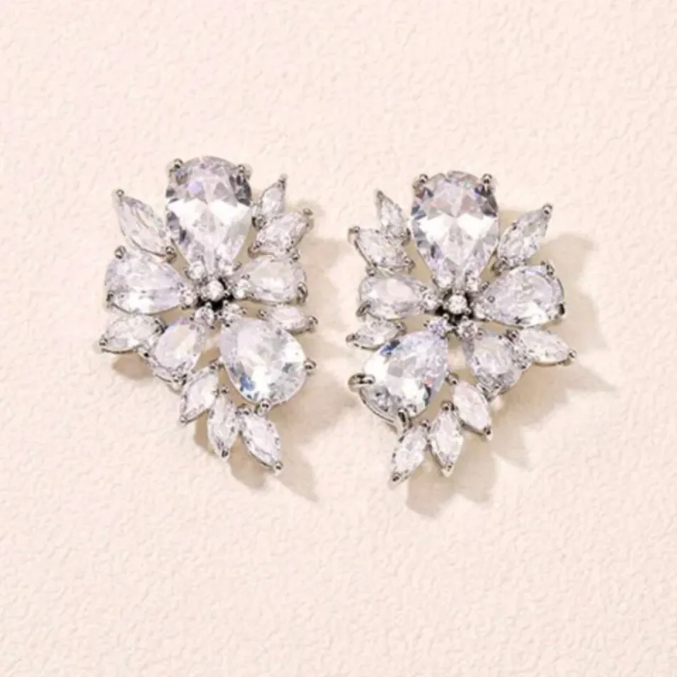 Earrings for Bride CZ Flower Shelly