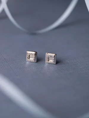 Edgy Square Sterling Silver Stud Earrings