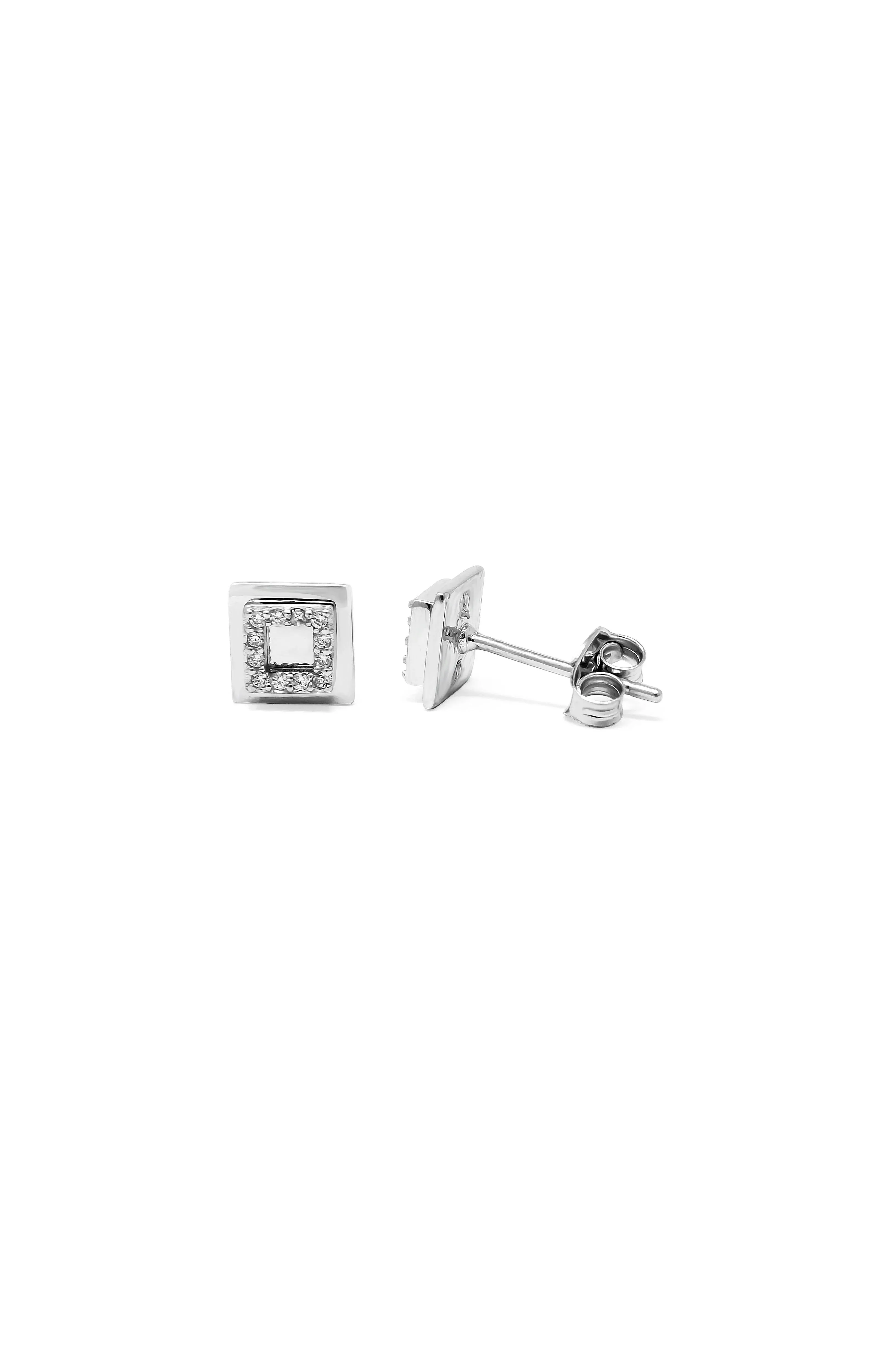 Edgy Square Sterling Silver Stud Earrings