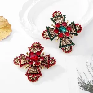 Elegant Lady Cross Alloy Inlay Rhinestones Unisex Brooches