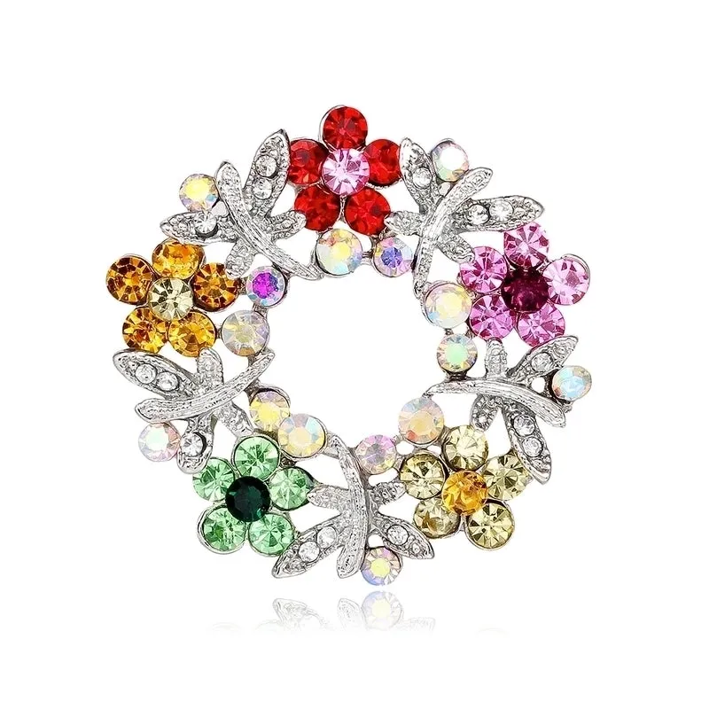 Elegant Lady Roman Style Flower Wreath Alloy Inlay Rhinestones Women's Brooches