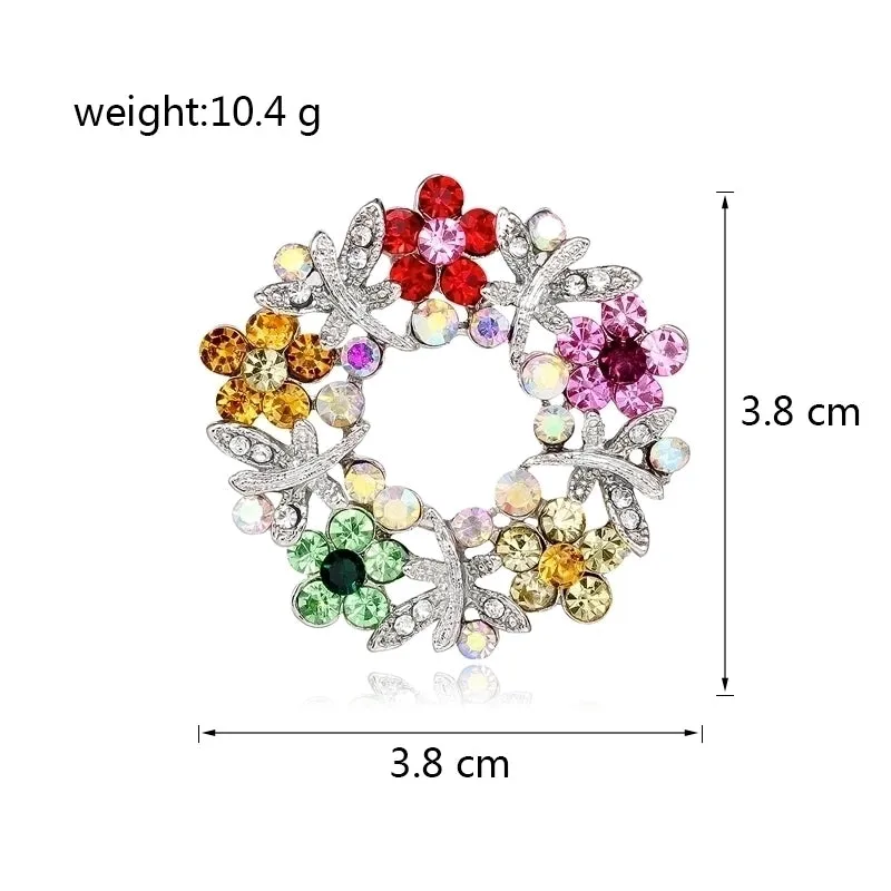 Elegant Lady Roman Style Flower Wreath Alloy Inlay Rhinestones Women's Brooches