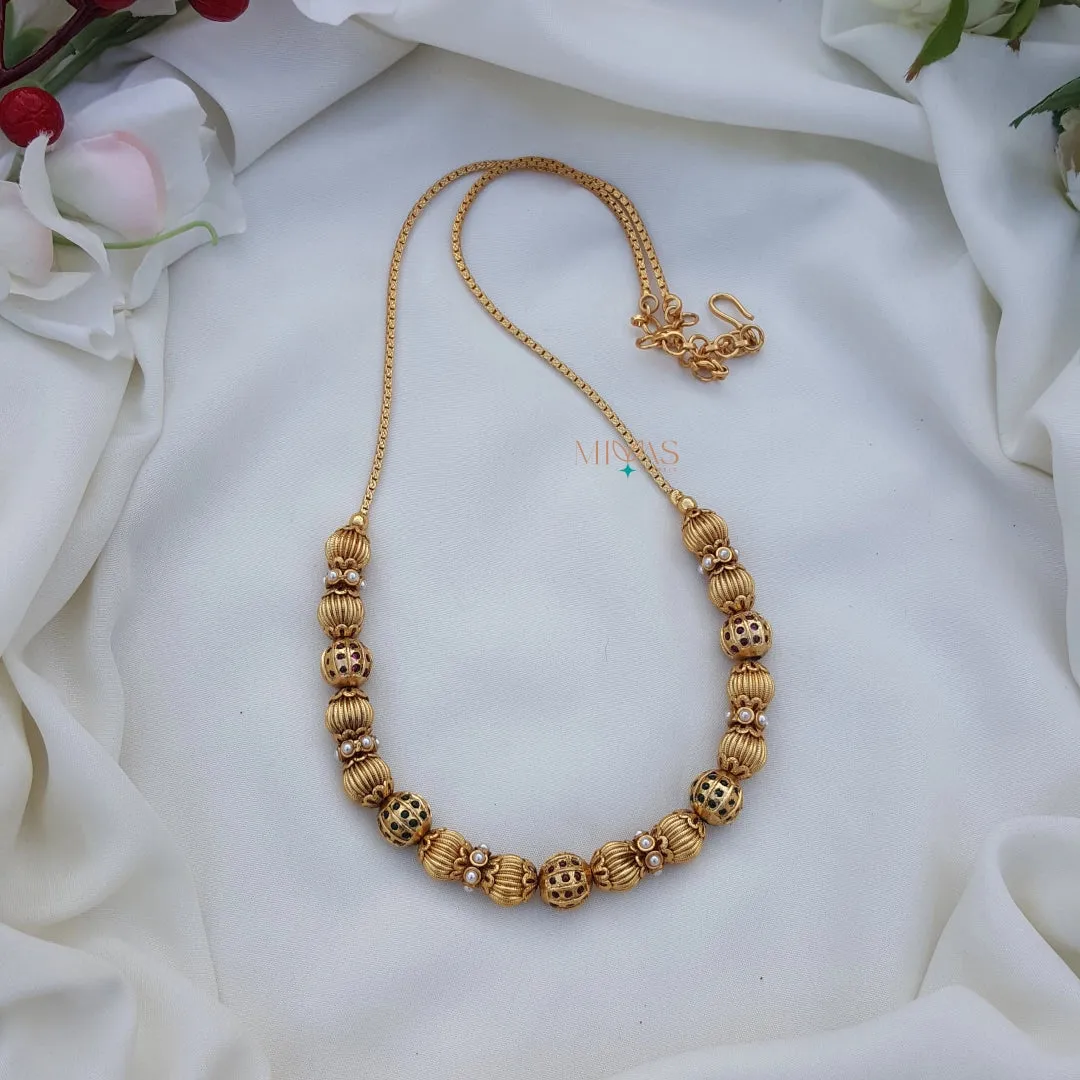 Elegant look Ball design Gold Beaded Necklace