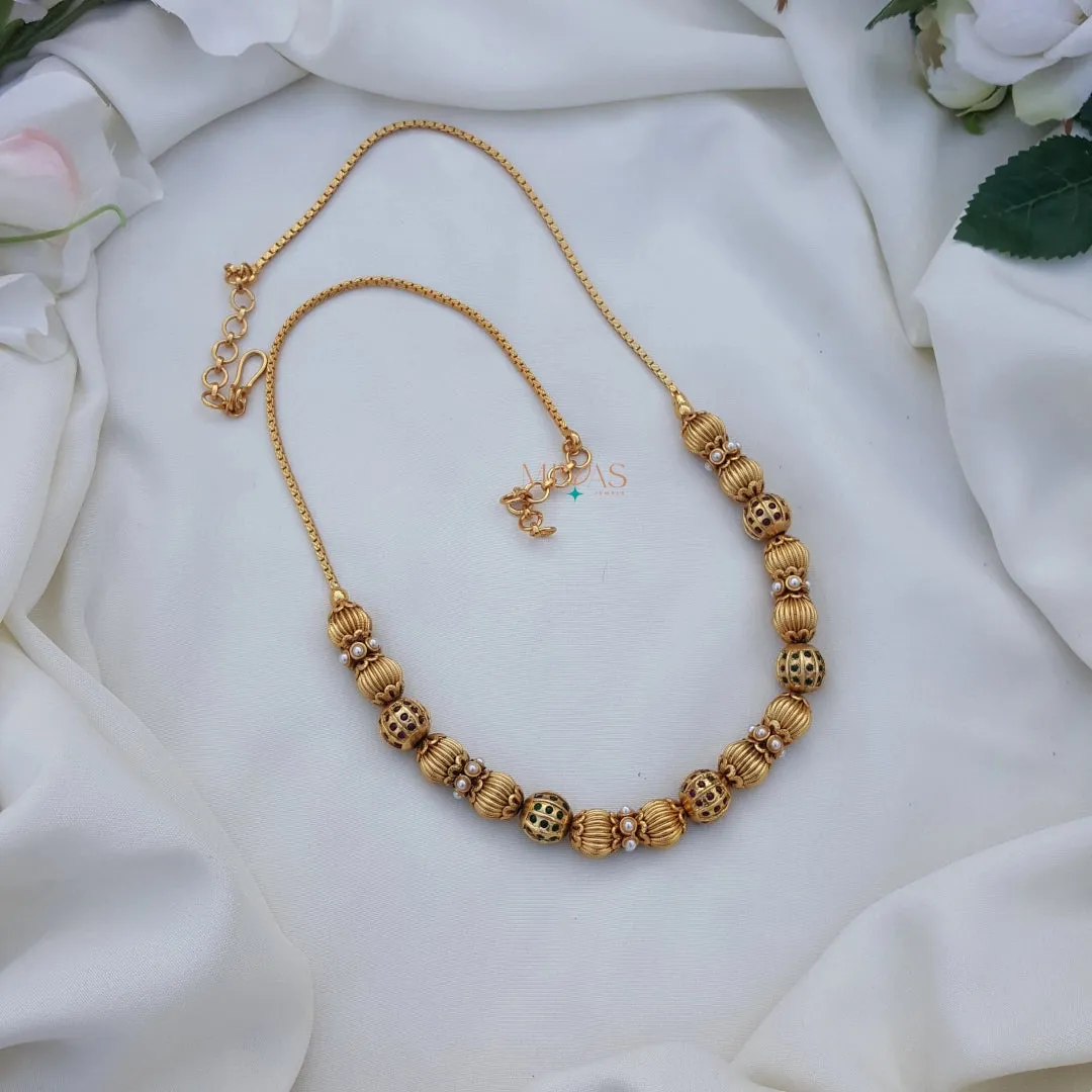 Elegant look Ball design Gold Beaded Necklace