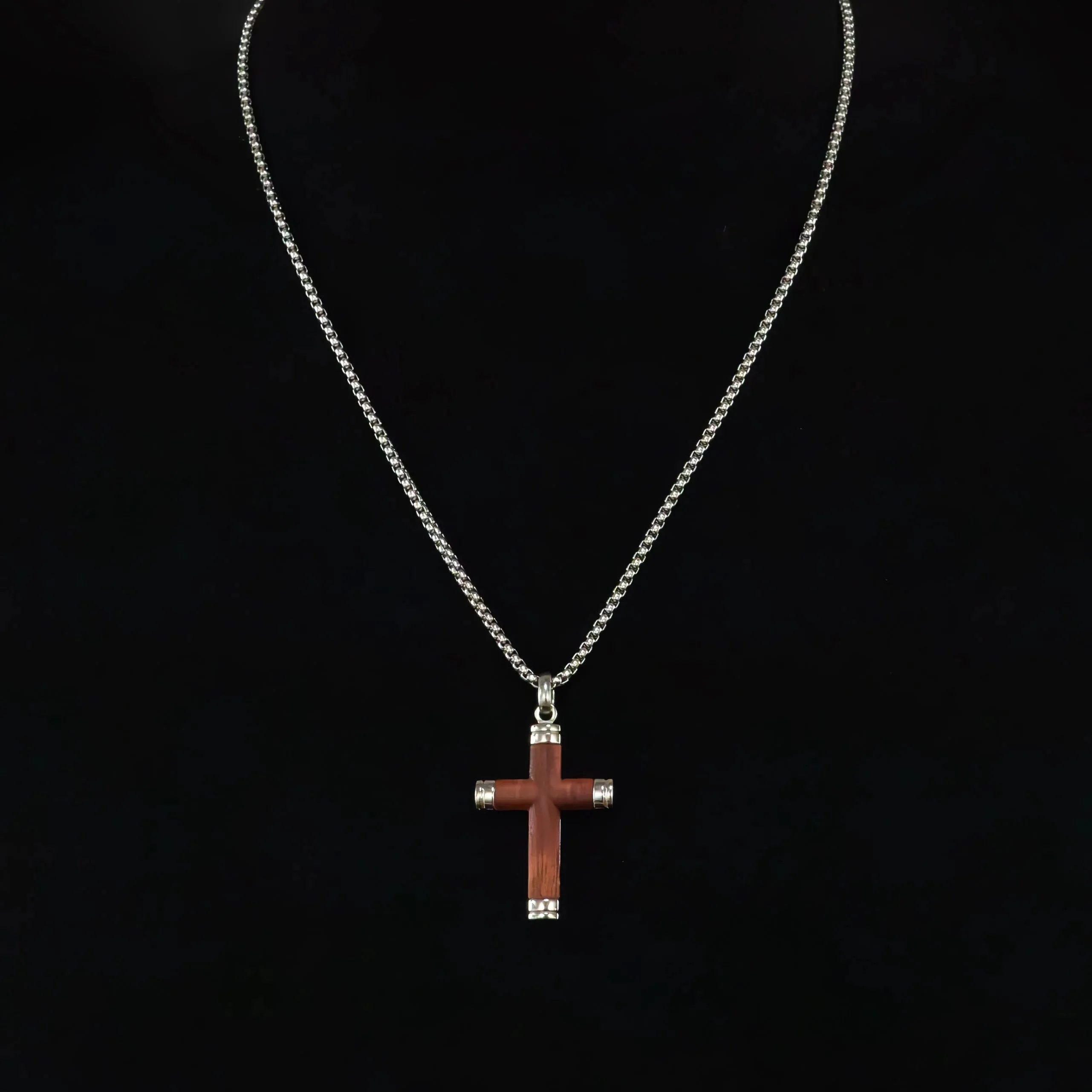 Eligio Stainless Steel Chain Necklace with Rosewood Crucifix