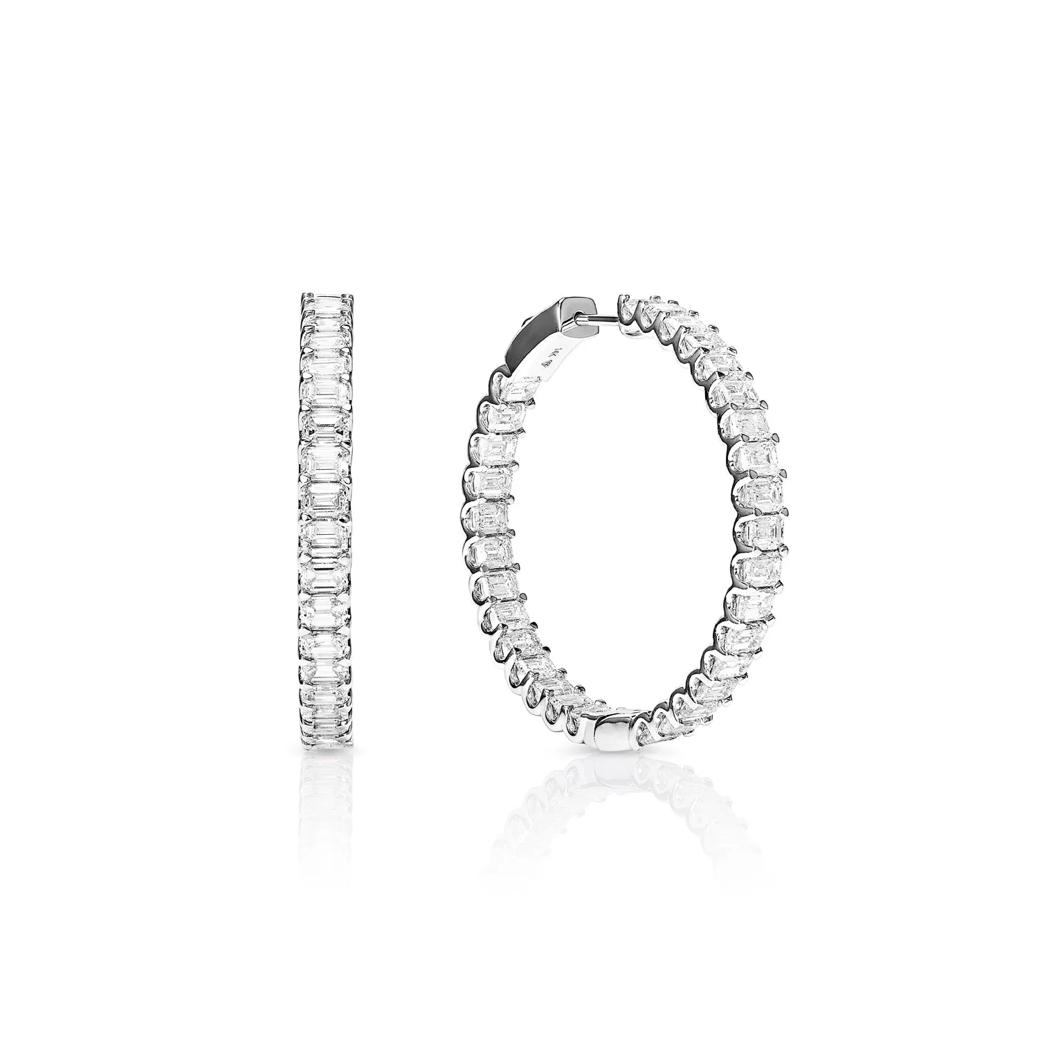 Eliza 10 Carats Emerald Cut Earth Mined Hoops Diamond Earrings in 14 karat White Gold