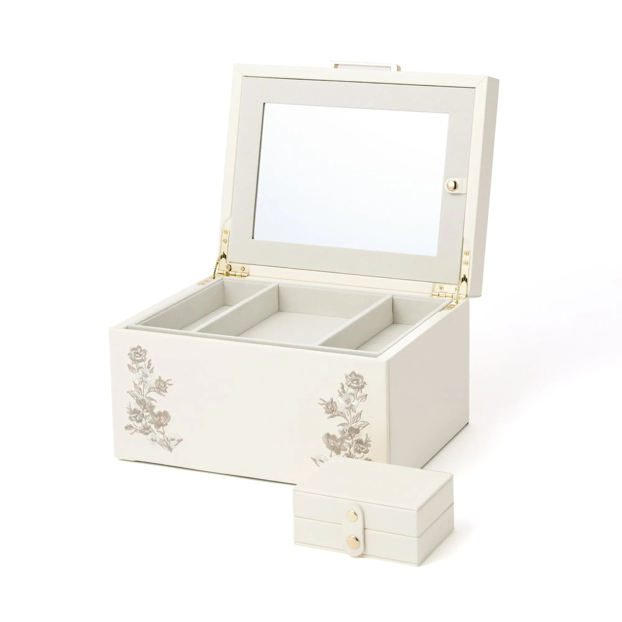 Embroidery Flower  Jewelry Box Large Beige