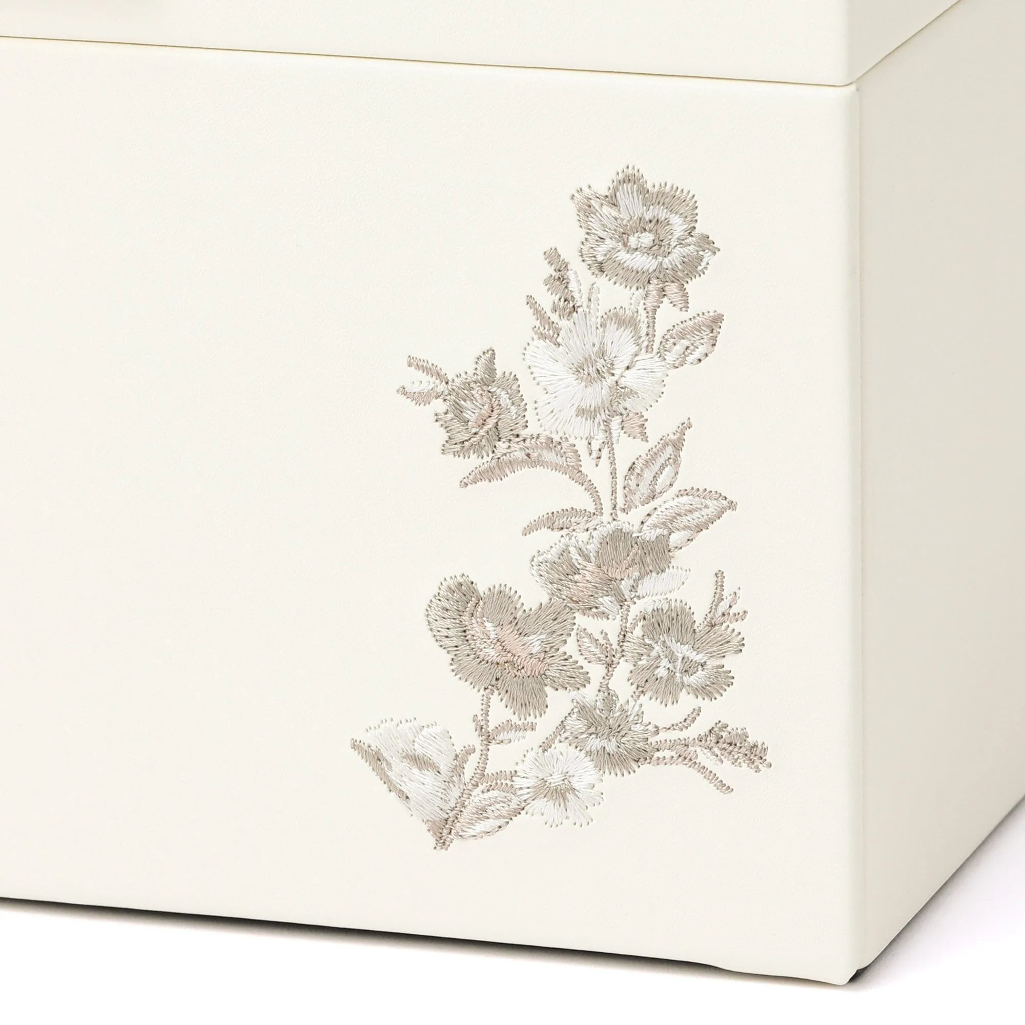 Embroidery Flower  Jewelry Box Large Beige