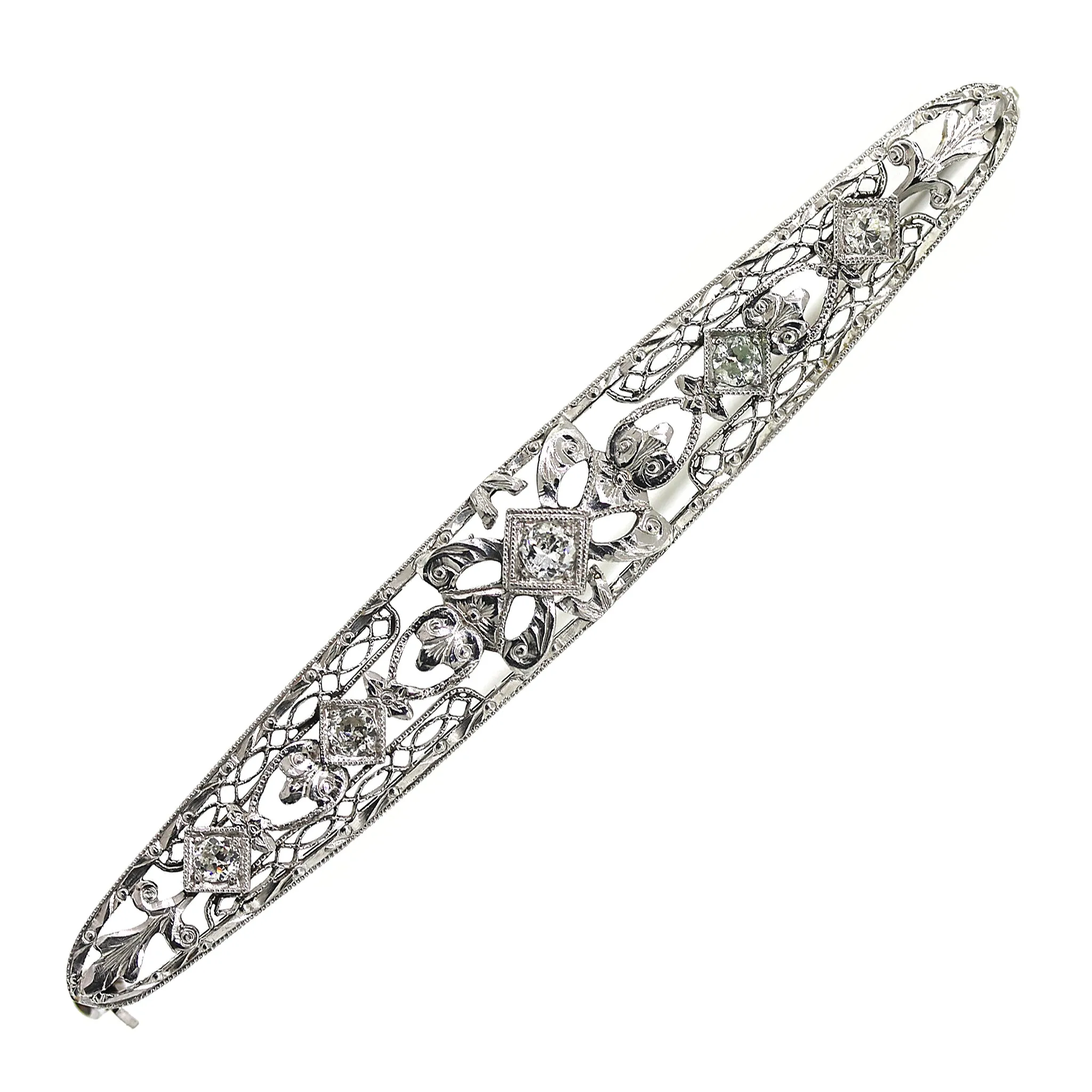 Estate 14k White Gold Diamond Bar Pin