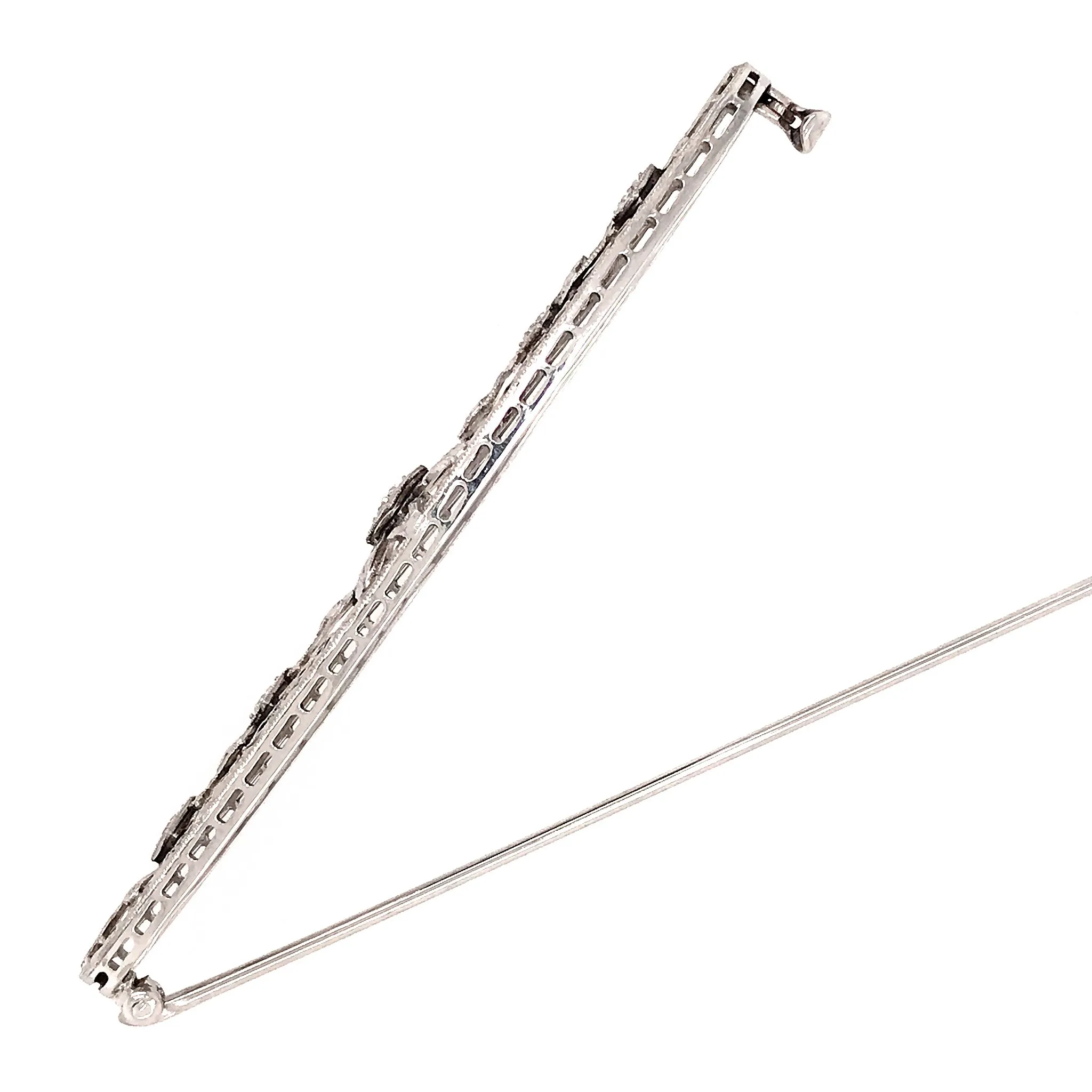 Estate 14k White Gold Diamond Bar Pin