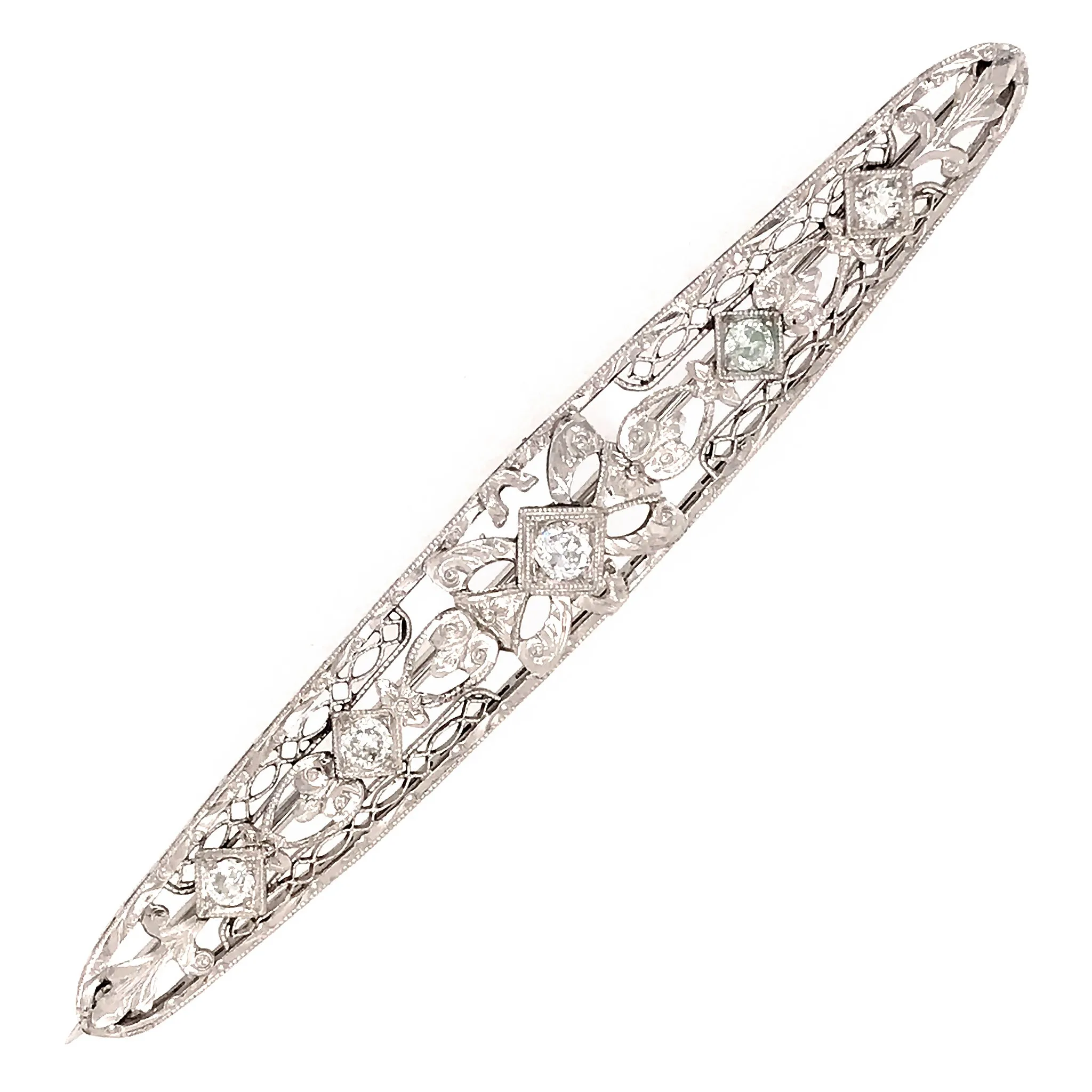 Estate 14k White Gold Diamond Bar Pin