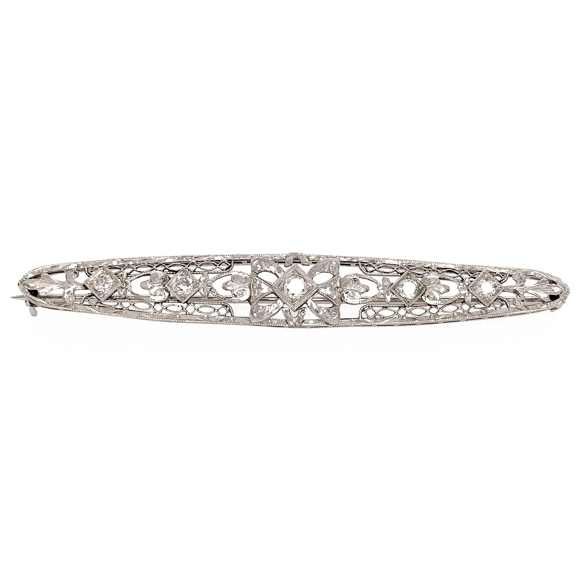 Estate 14k White Gold Diamond Bar Pin