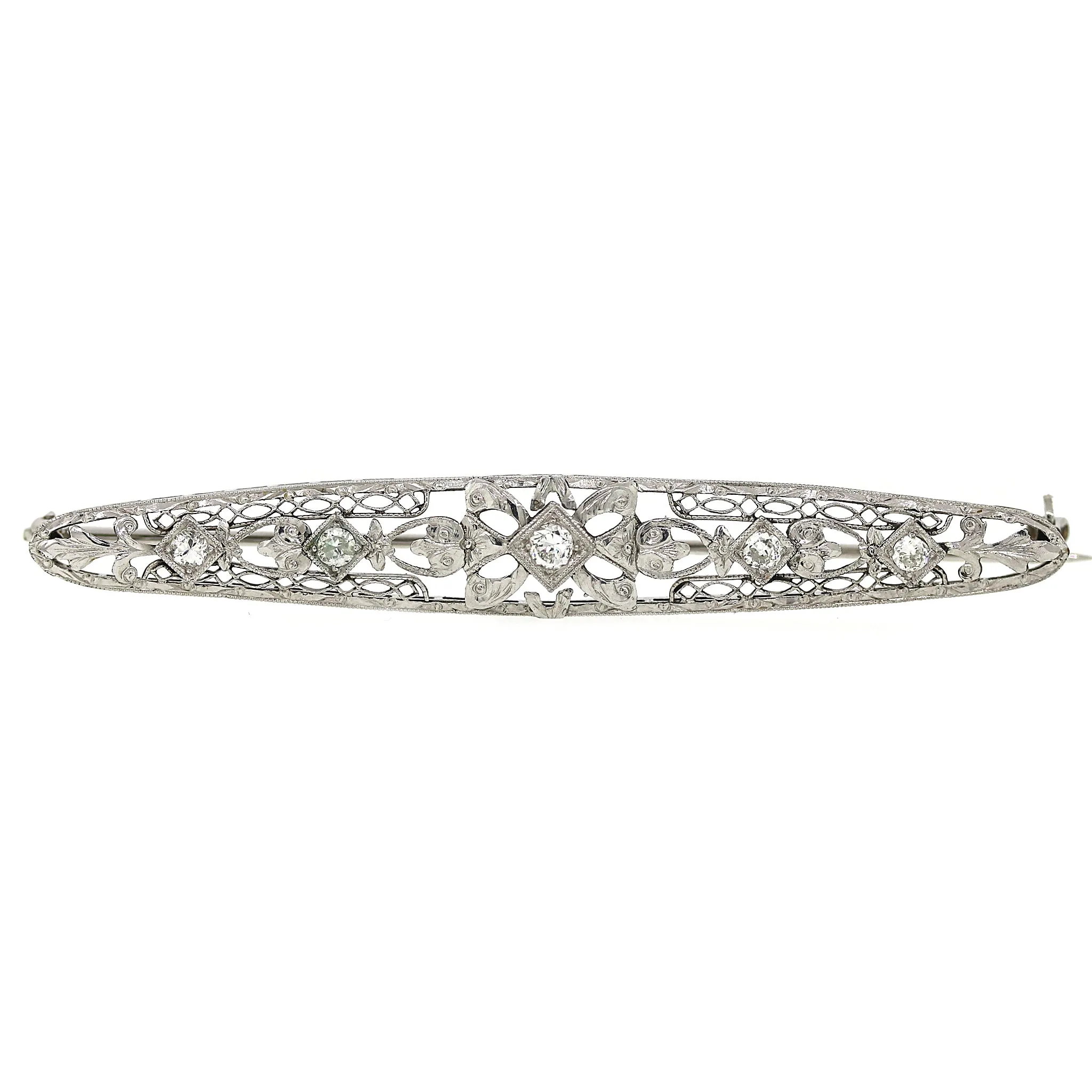 Estate 14k White Gold Diamond Bar Pin