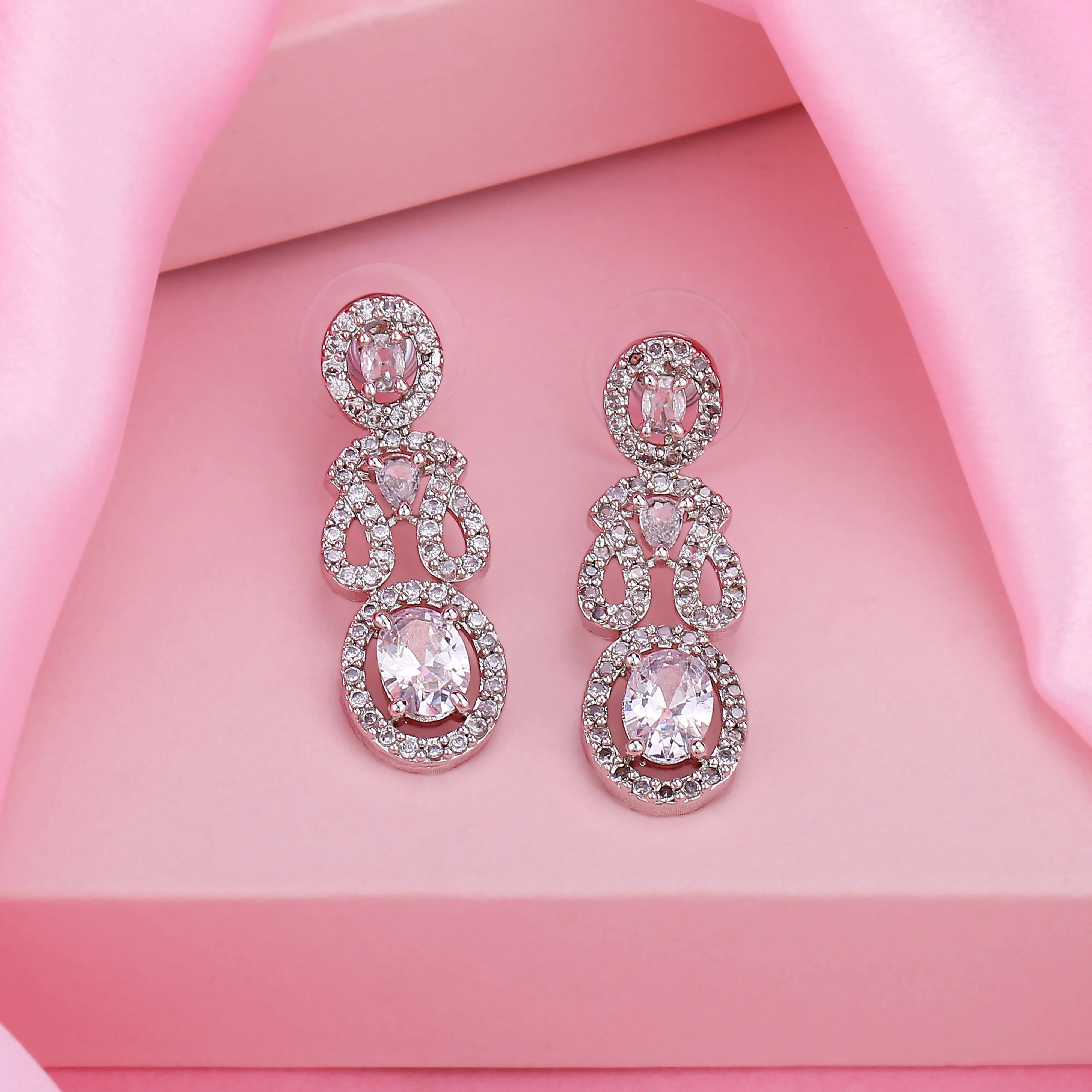 Estele Rhodium Plated CZ Exquisite Earrings for Women