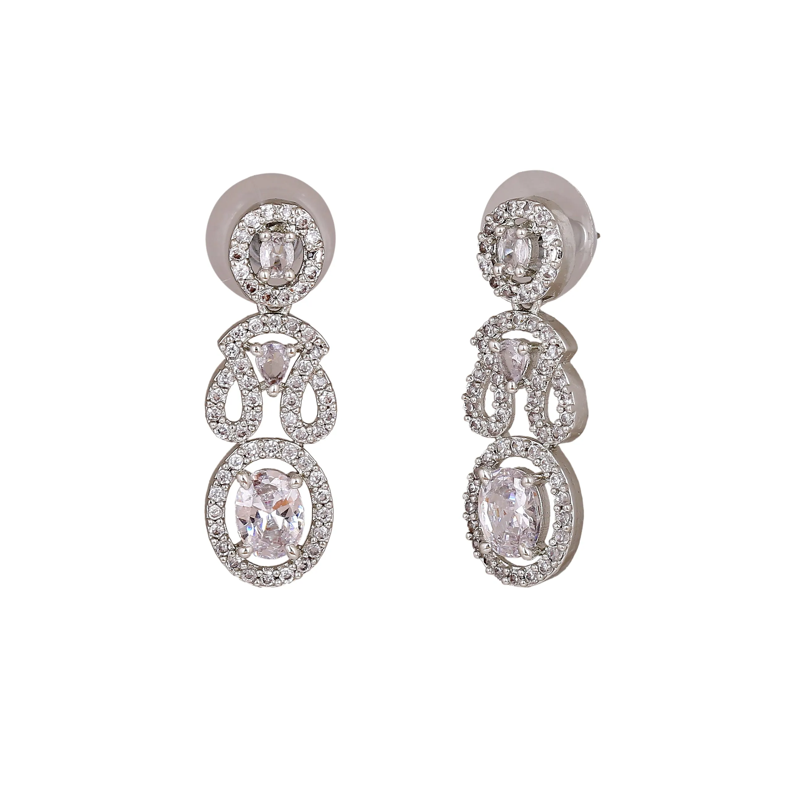 Estele Rhodium Plated CZ Exquisite Earrings for Women