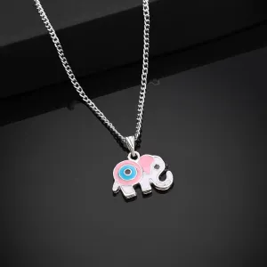 Estele Rhodium Plated Elephant Designer Evil Eye Charm Pendant with Pink & Blue Enamel for Girls/Women