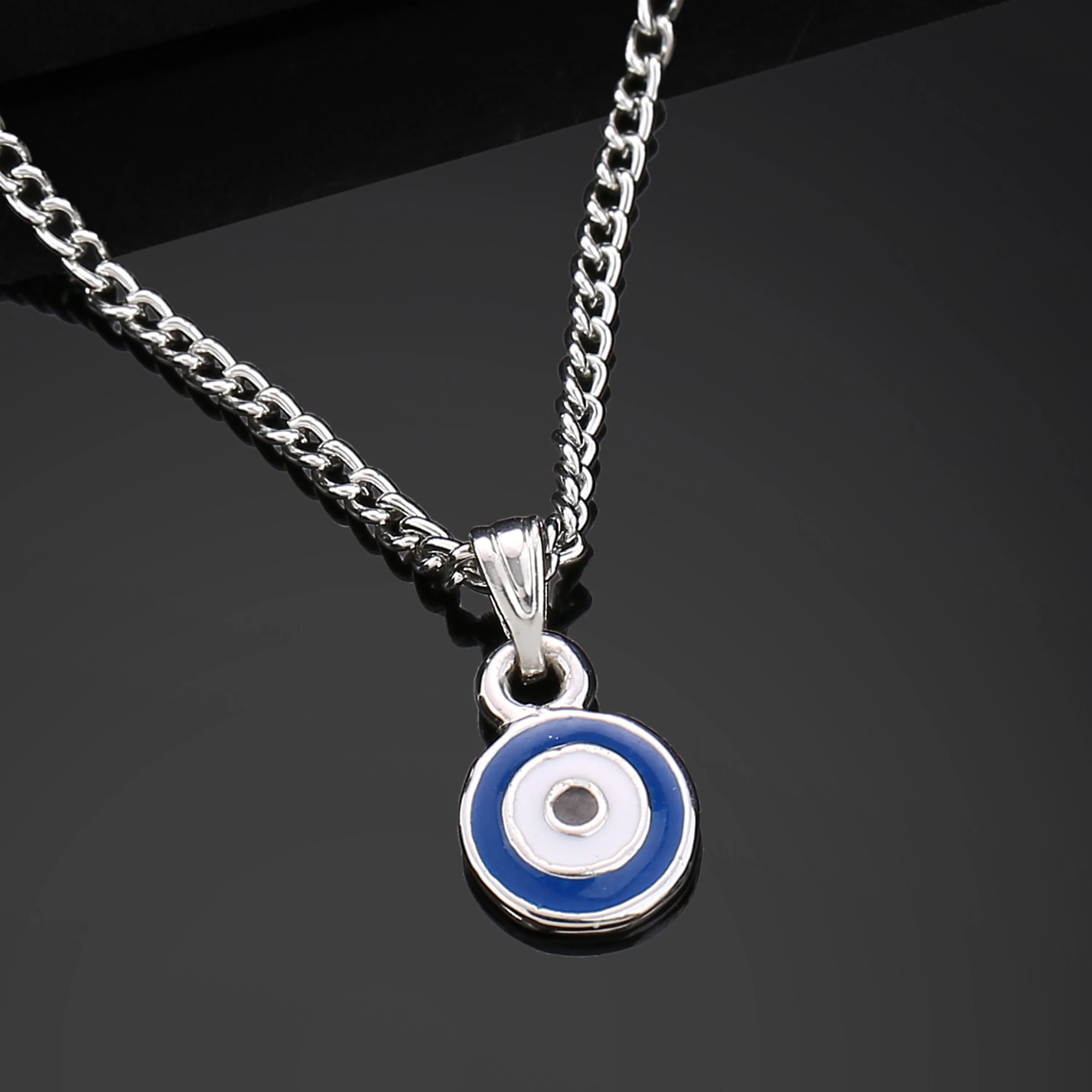 Estele Rhodium Plated Round Shaped Evil Eye Charm Pendant for Girls/Women