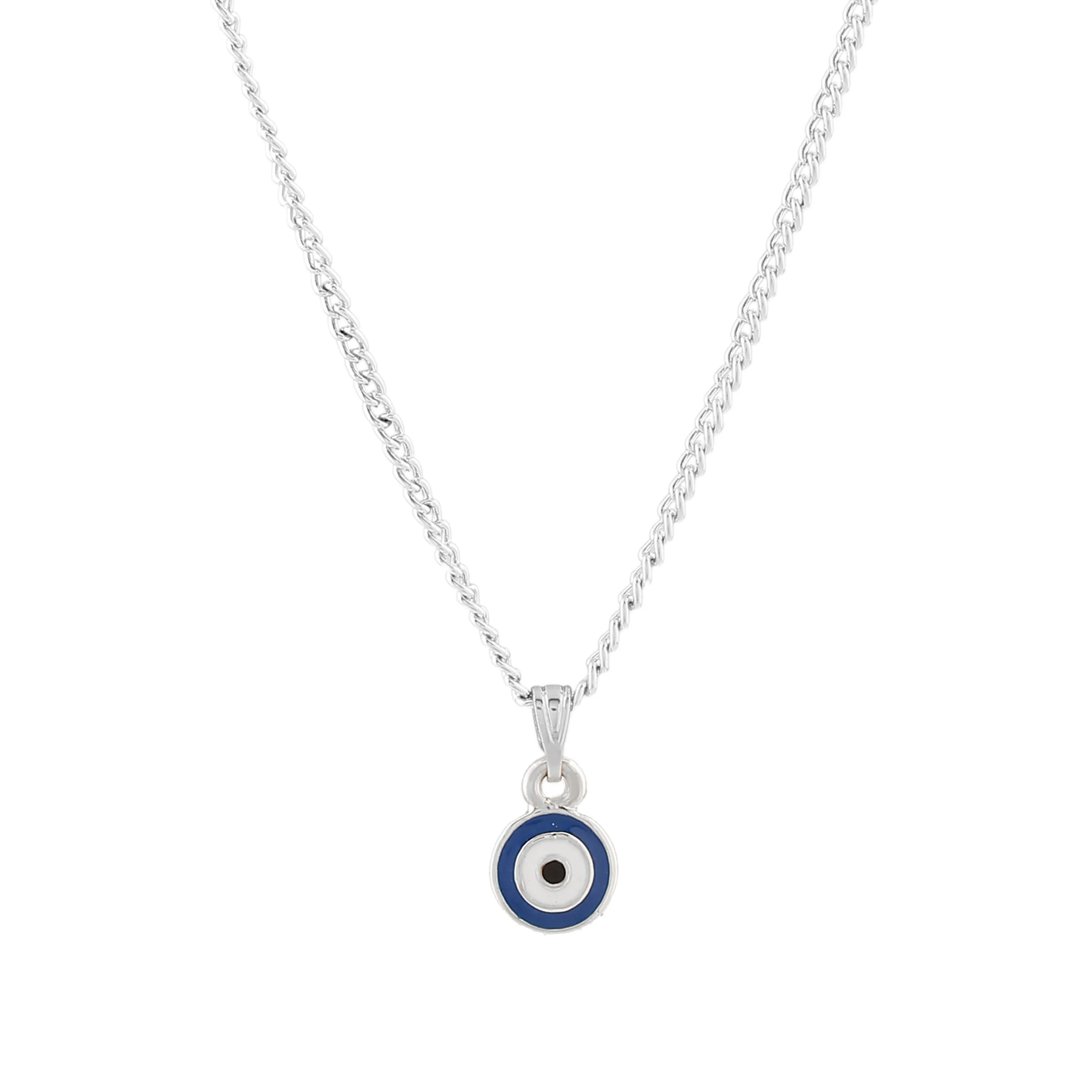 Estele Rhodium Plated Round Shaped Evil Eye Charm Pendant for Girls/Women