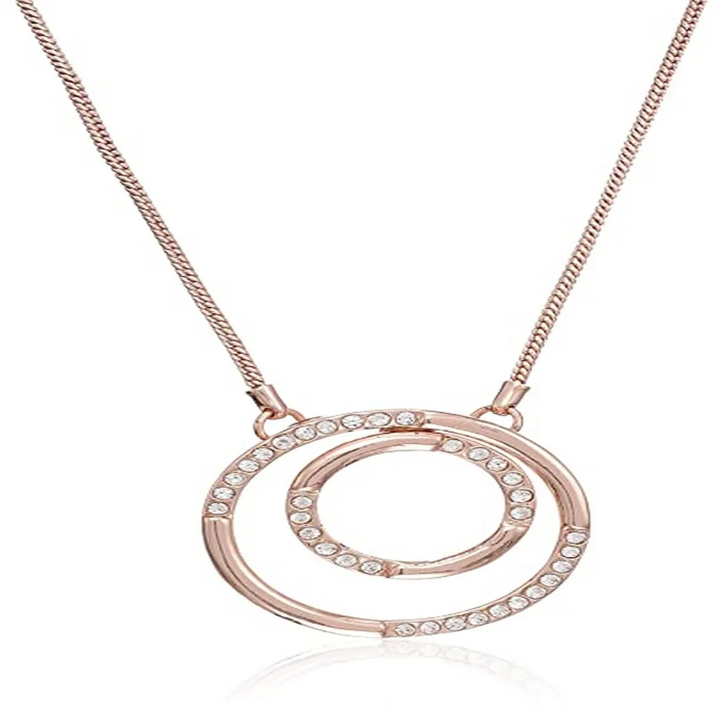 Estele Rose Gold Chain with Trendy Double Circle Shape Pendant for Women / Girls