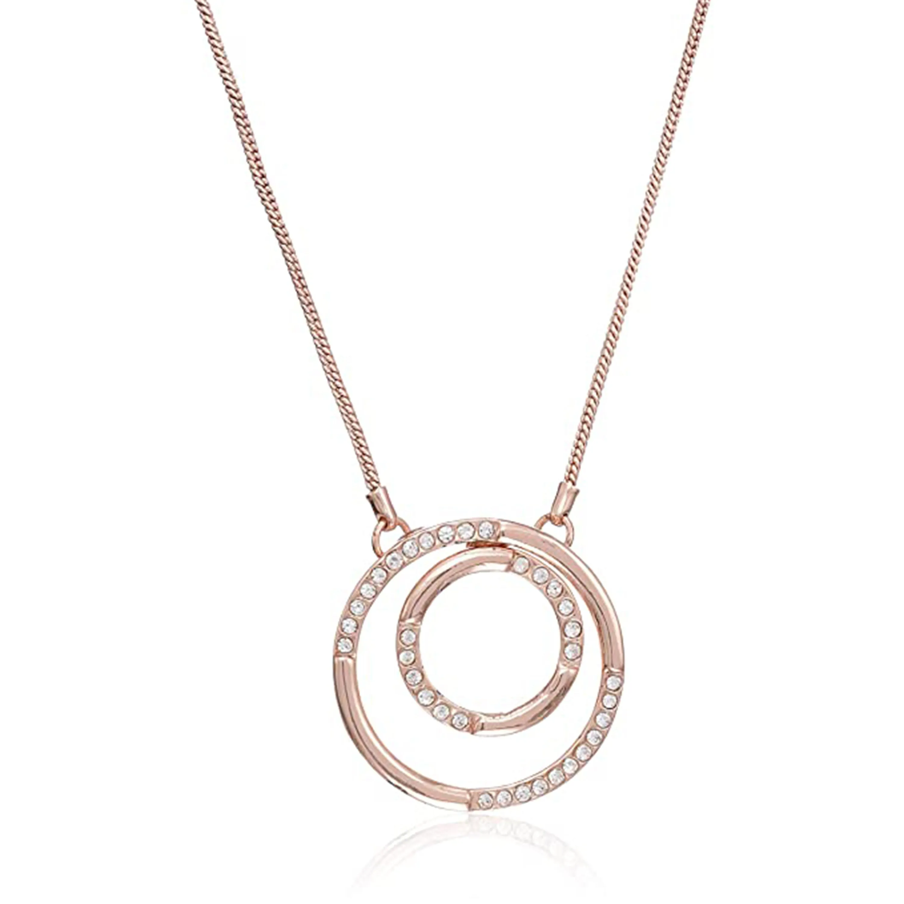 Estele Rose Gold Chain with Trendy Double Circle Shape Pendant for Women / Girls