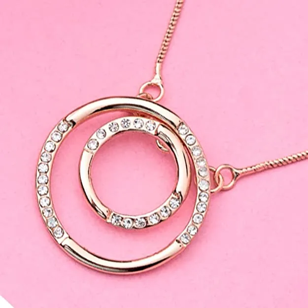 Estele Rose Gold Chain with Trendy Double Circle Shape Pendant for Women / Girls