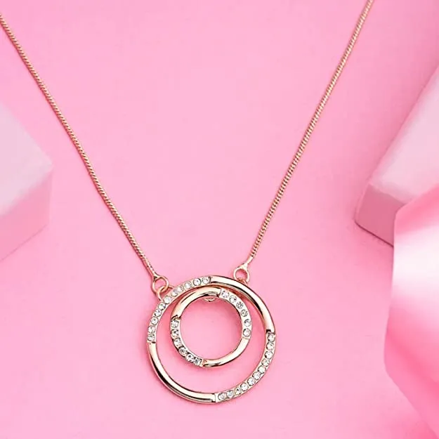 Estele Rose Gold Chain with Trendy Double Circle Shape Pendant for Women / Girls