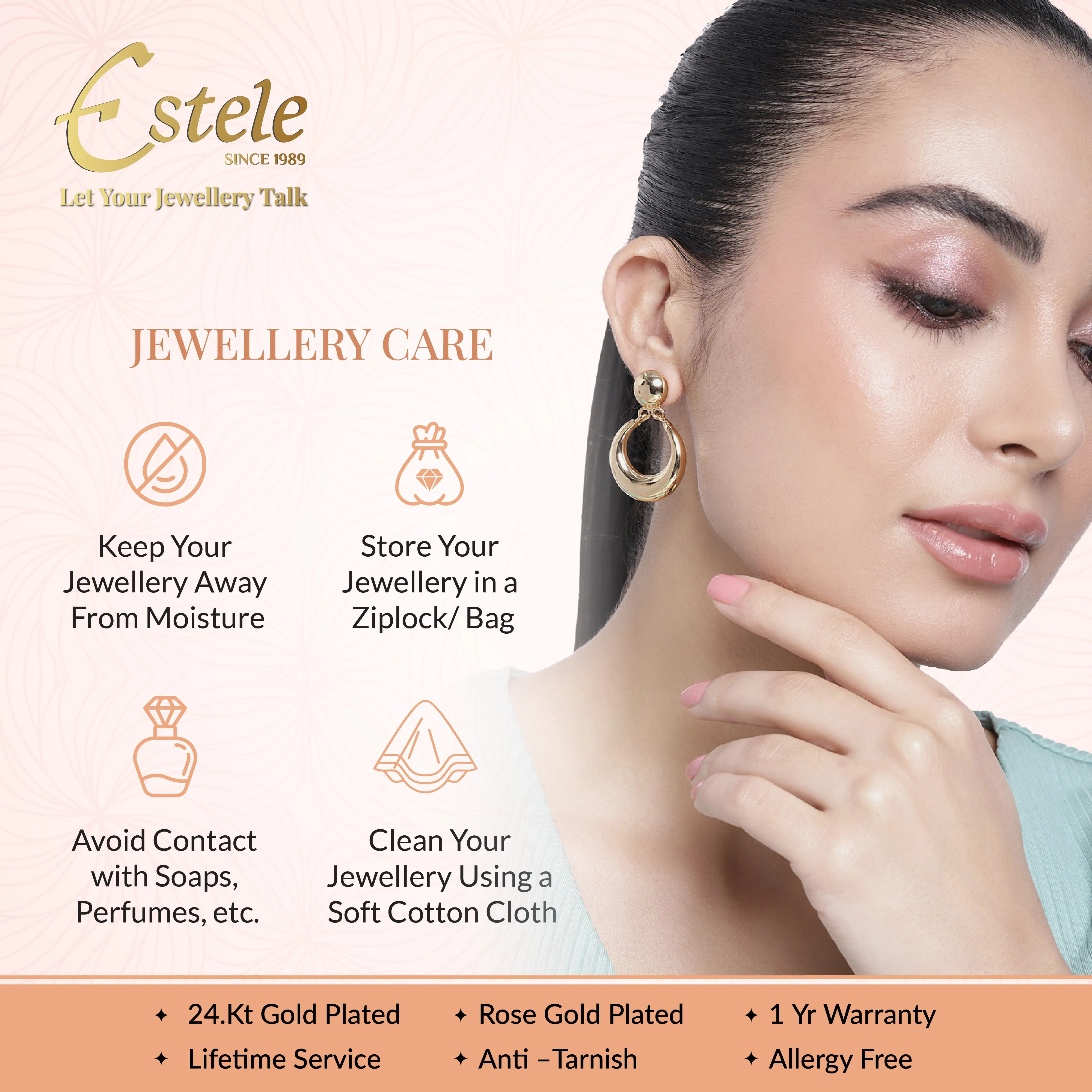 Estele Rose Gold Chain with Trendy Double Circle Shape Pendant for Women / Girls