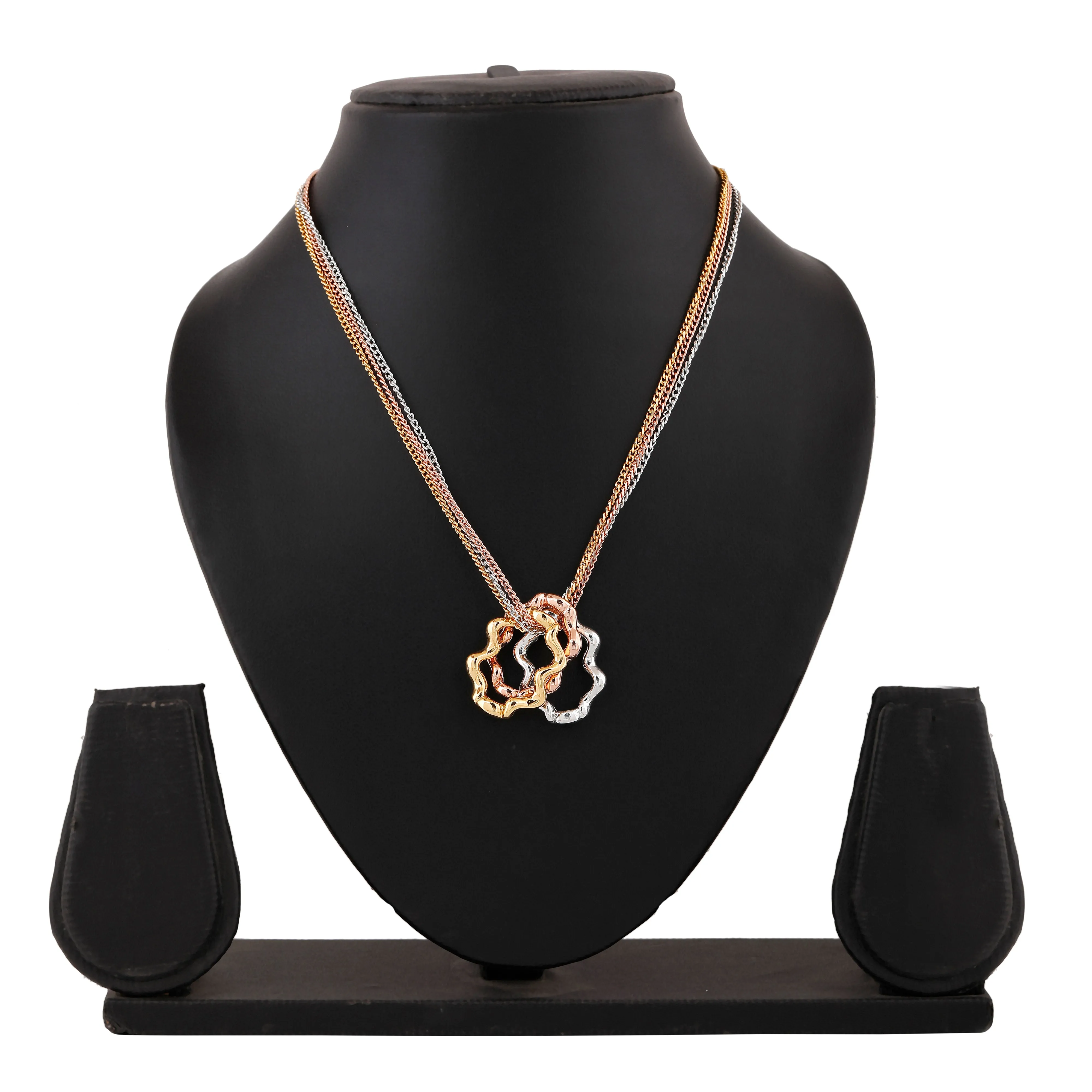 Estele Rose Gold Plated Tri Floral Designer Pendant for Women