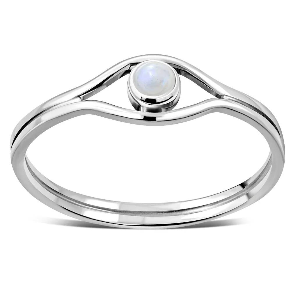 Evil Eye Sterling Silver Rainbow Moonstone Ring