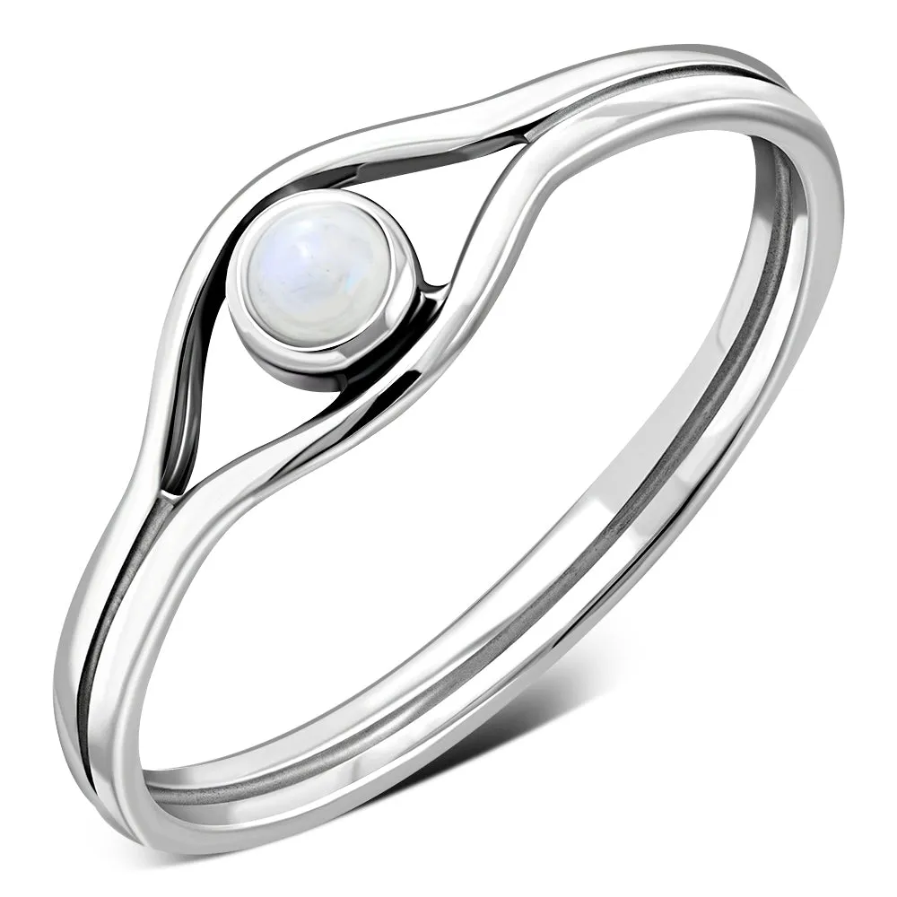 Evil Eye Sterling Silver Rainbow Moonstone Ring