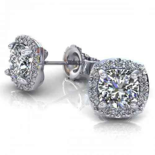 Exquisite 2.10CT Round and Cushion Cut Diamond Stud Earrings in Platinum