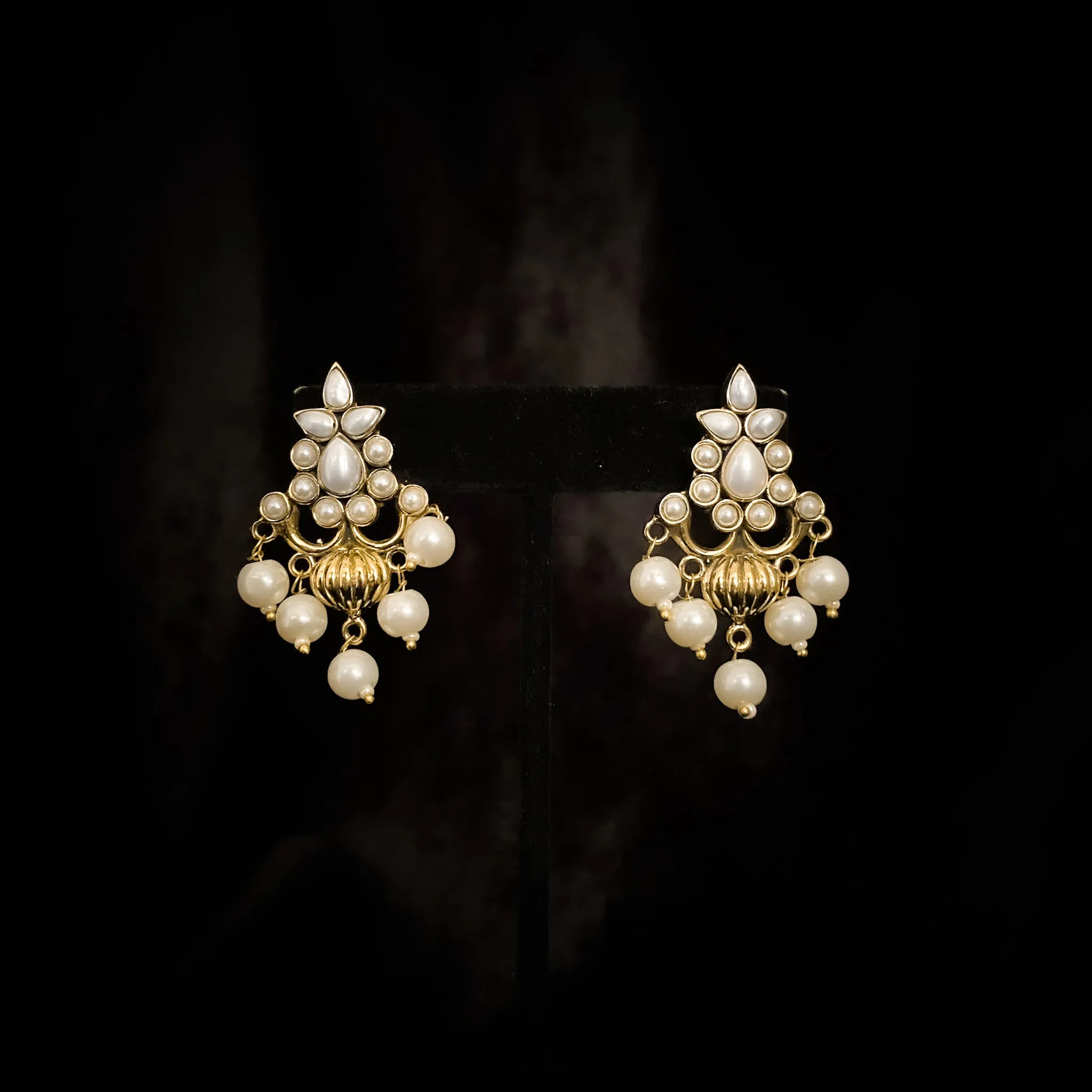 Exquisite Artisan Amrapali Victorian Style Antique gold Earring with Pearl dangles